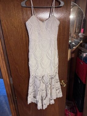 Lulu's Ivory Lace Midi Mermaid Dress